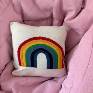 Cream Rainbow Accent Pillow with Multicolor Arch Design